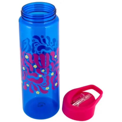 Floral Water Bottle Blue Open